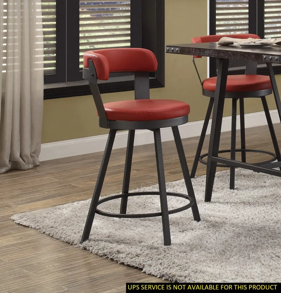 Metal Base 24 Inch Counter Height Chairs Set 2 Red Seat 360 Degree kanepe