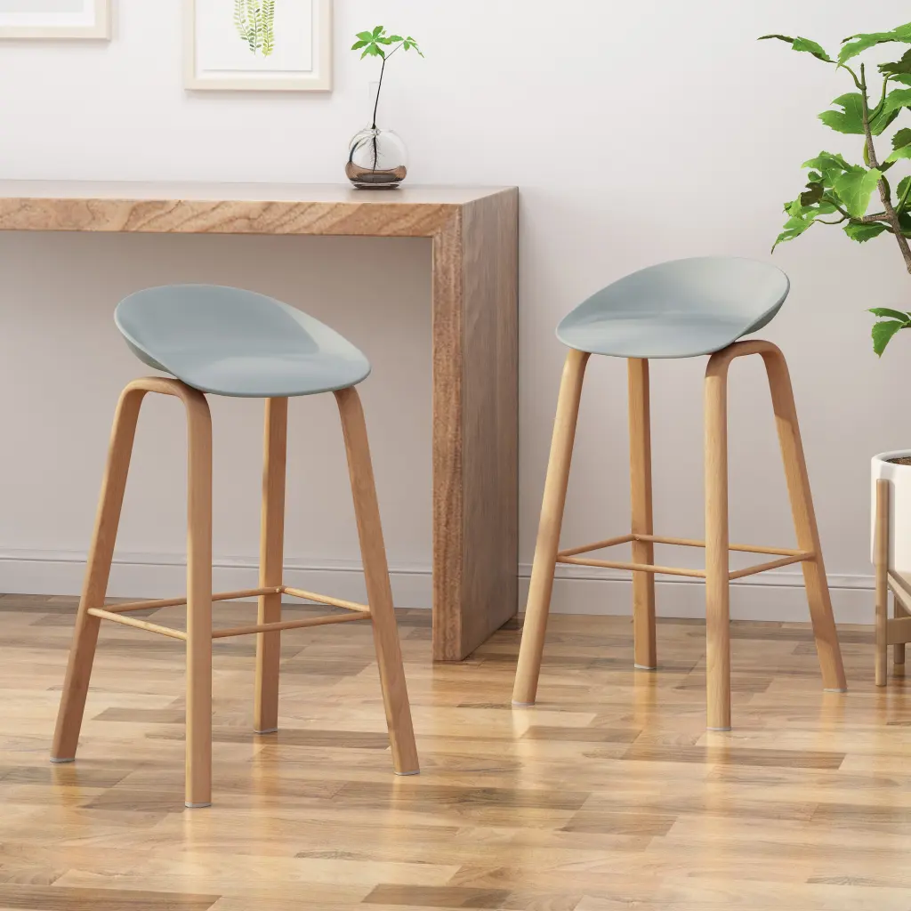 Barstool Set 2 Grey Polypropylene Counter Height Stools Modern Kitchen Stools nh-inmax