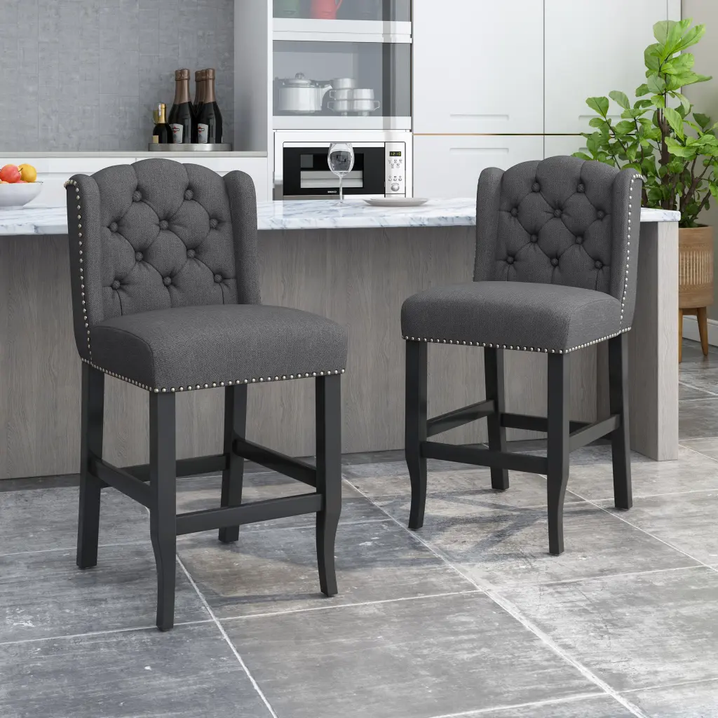 Vienna Contemporary Fabric Tufted Wingsupport 27 Inch Counter Stools Set 2 nh-onfind