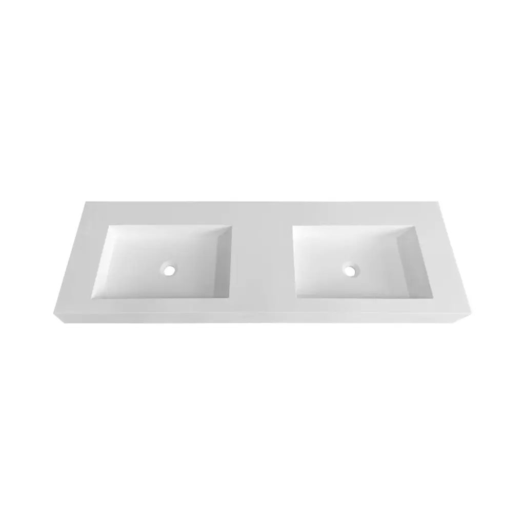 60Inch Solid Surface Double Basin Mounting Screw White Bathroom Countertop vovica