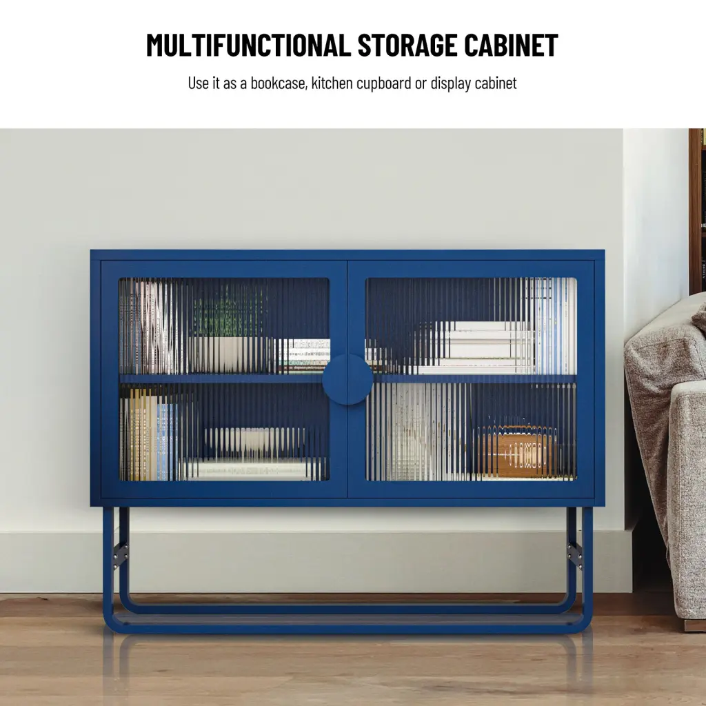 Chic Tempered Glass Cabinet Credenza 2 Fluted Glass Doors Adjustable Shelves Modern Storage rnb