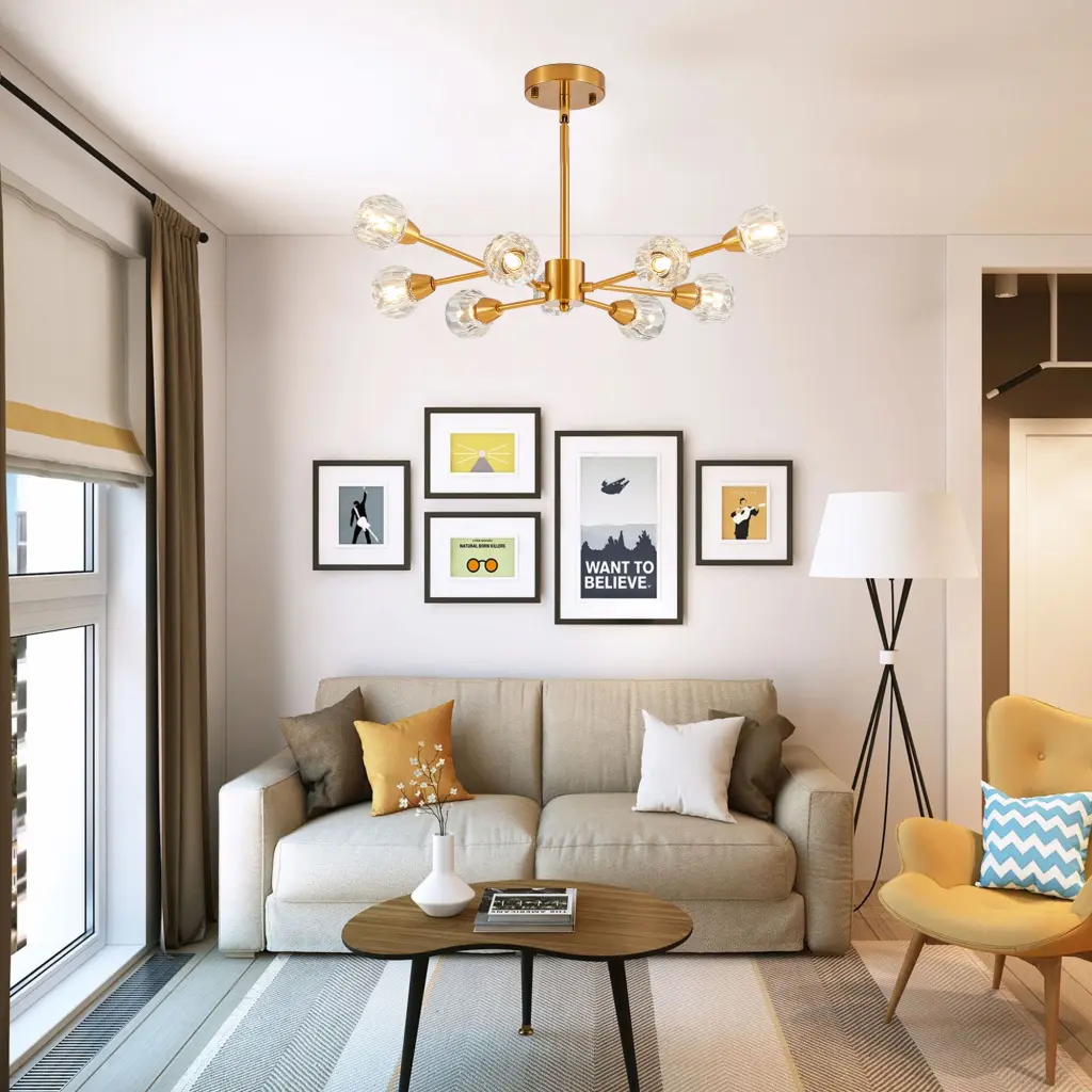 Modern Crystal Chandelier 9 Lights Golden Chandelier Living Room Ceiling lighting commune