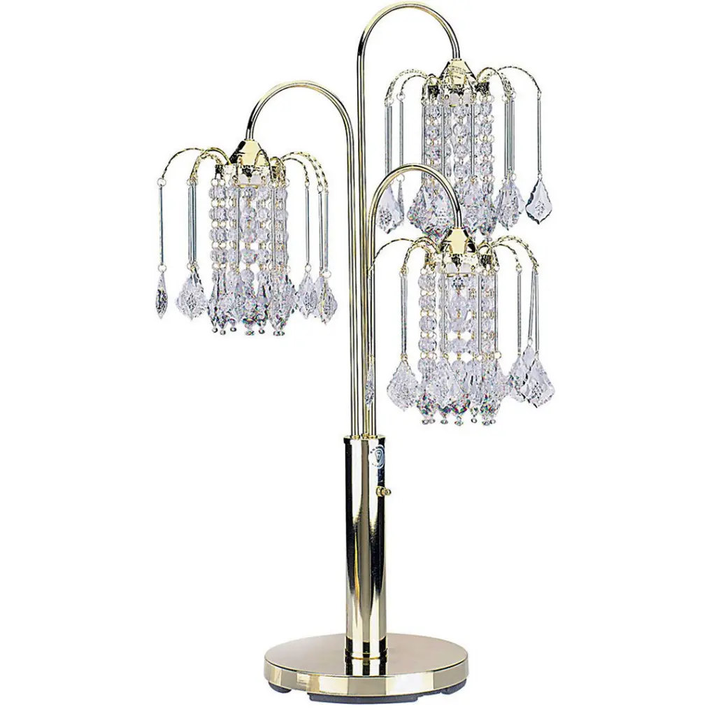 34 Inch Tall Metal Table Lamp Brass Finish 3 Crystal Chandelier Lights california home