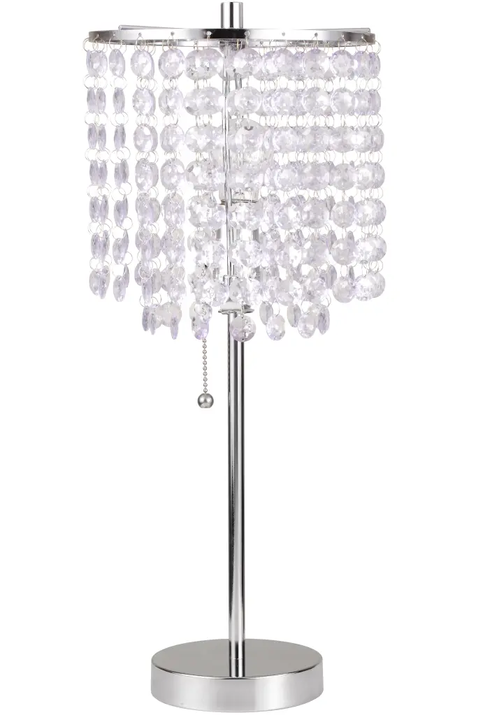 19 Inch Chrome Crystal Motivated Pull Table Lamp 4.22 Inch Base sh lighting
