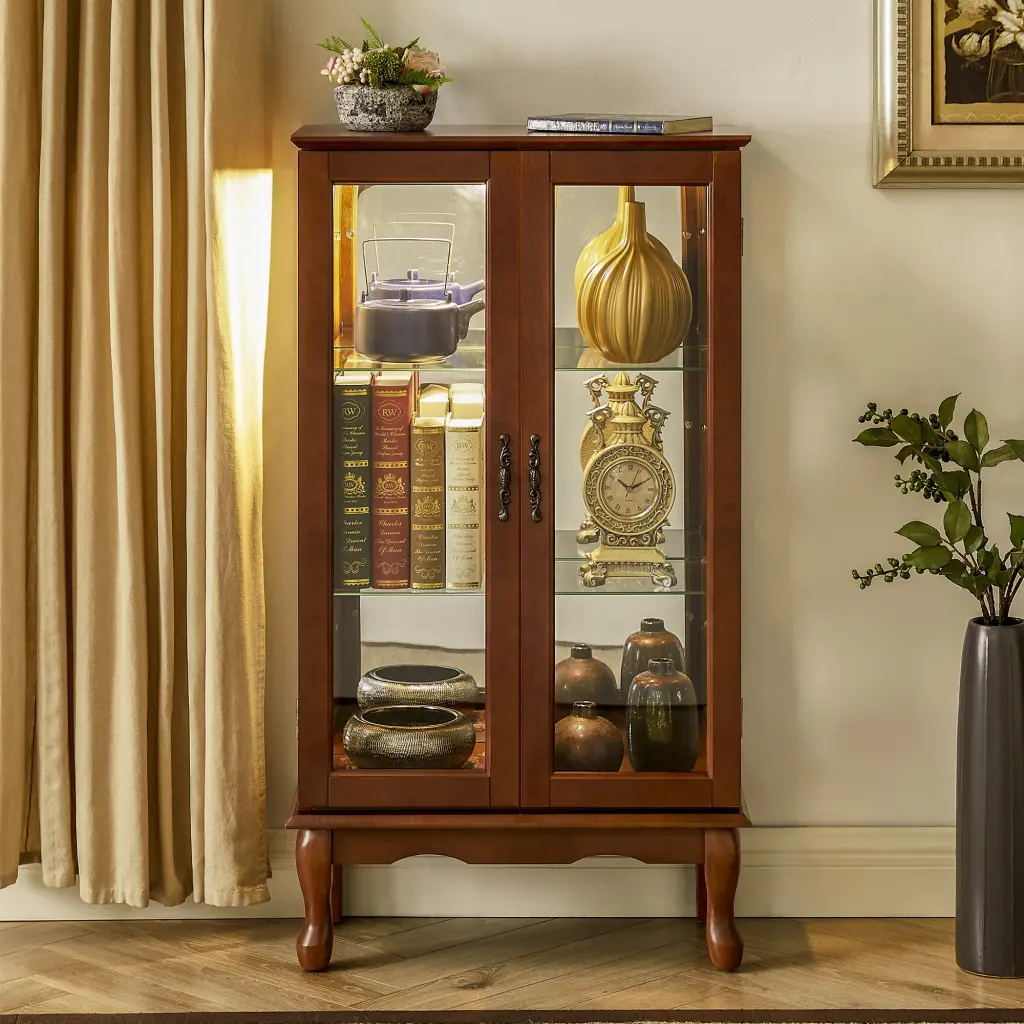 Curio Cabinet Lighted Display Cabinet Adjustable Shelves and Glass Doors harmony