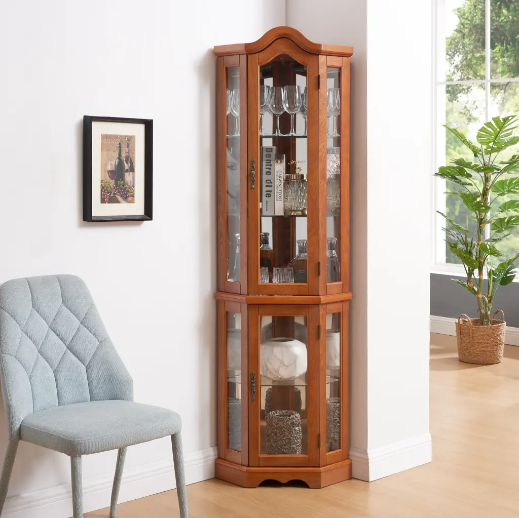 Lighted Glass Curio Cabinet Tempered Glass Doors Presentation Display rnb