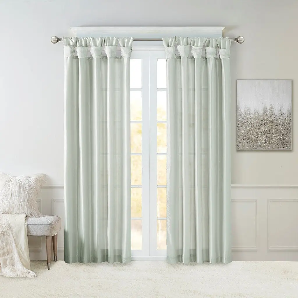 Twist Tab Lined Window Curtain Panel Dusty Aqua Polyester jla