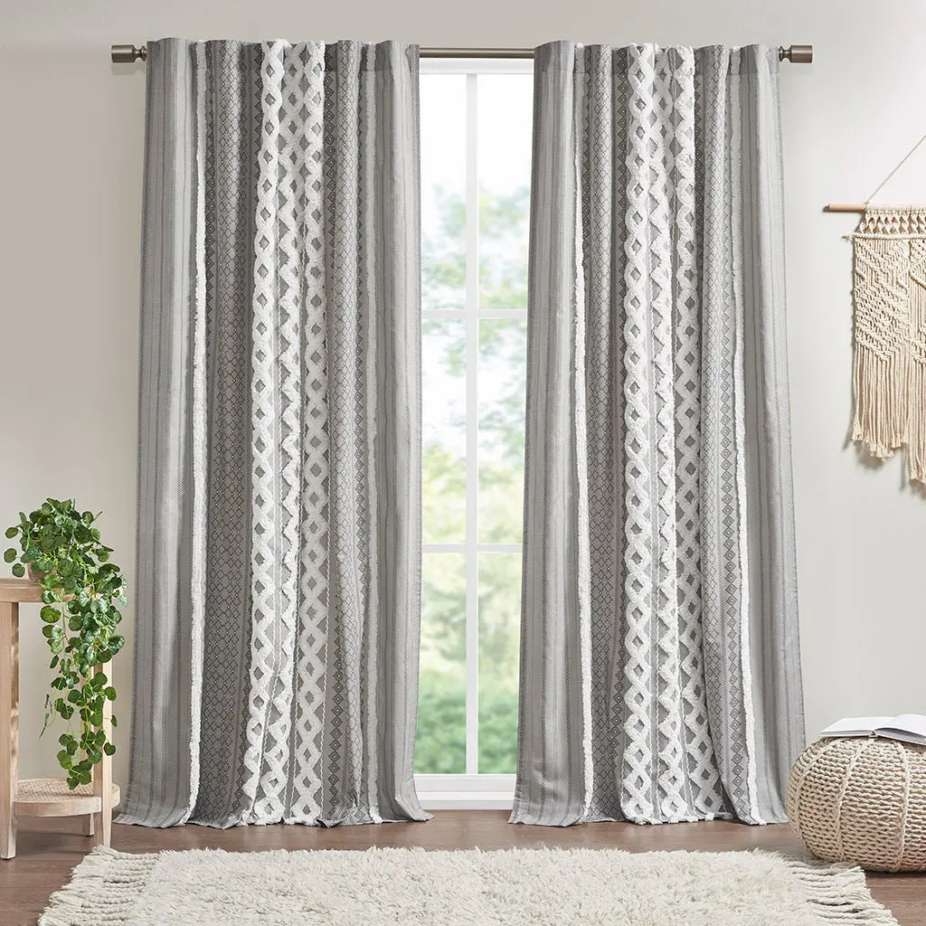 Cotton Printed Chenille Stripe Curtain Panel Lining 1 Piece jla