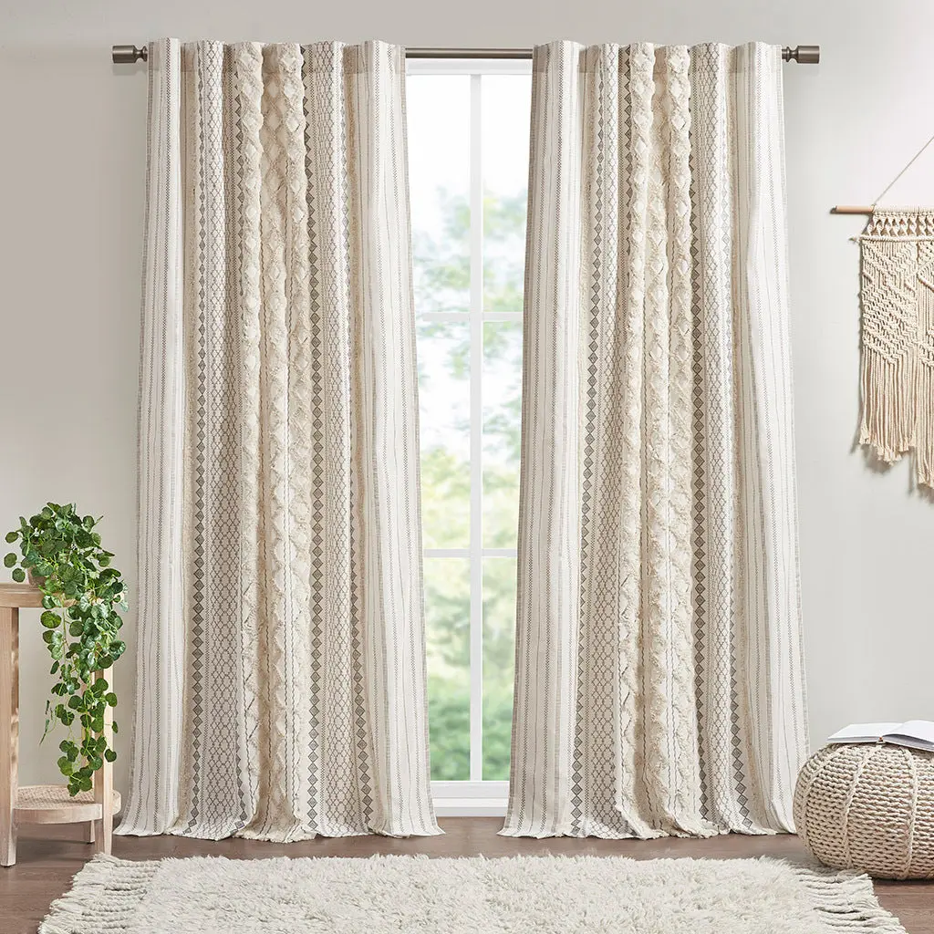 Cotton Printed Curtain Panel Chenille Stripe and Lining - Single Panel jla
