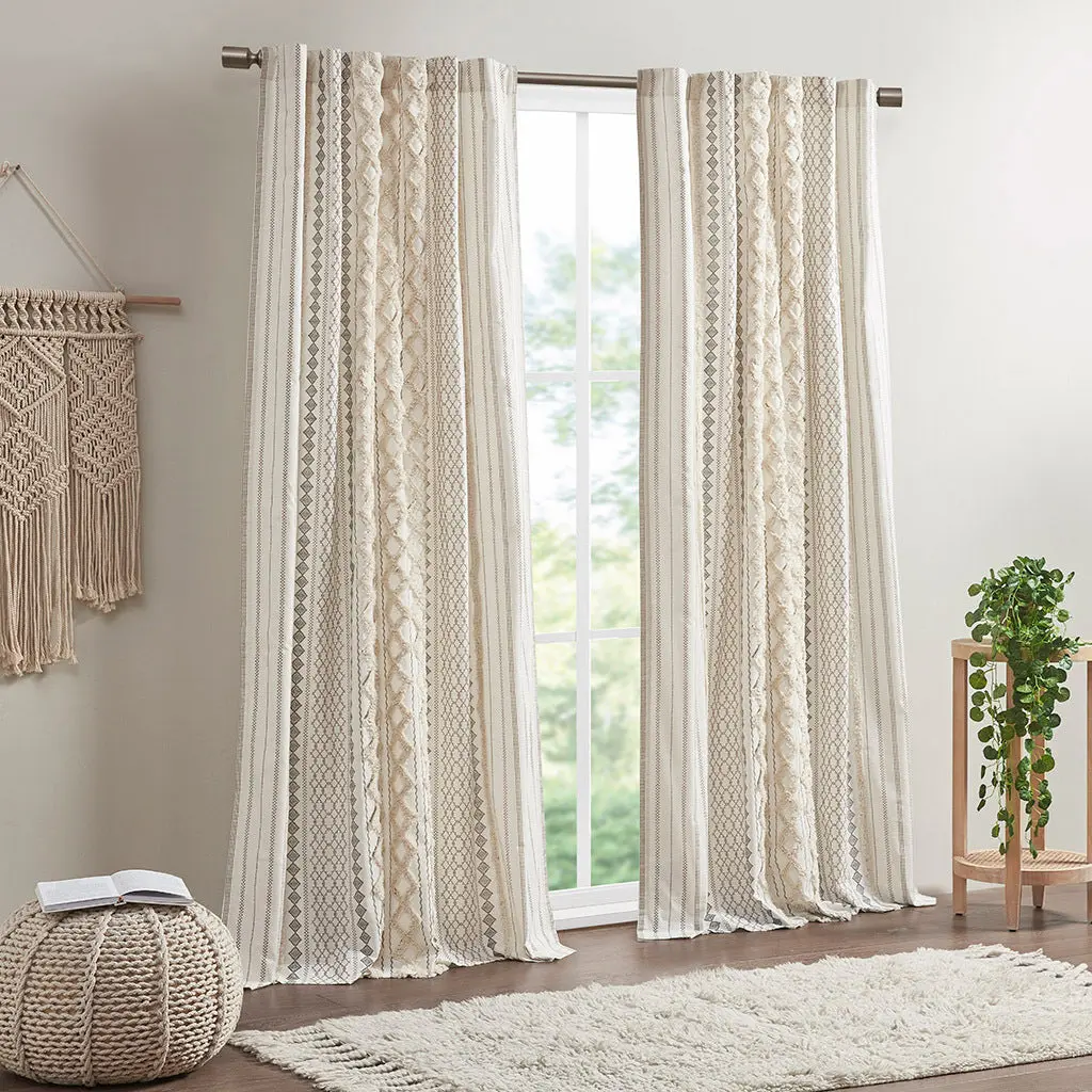 Cotton Printed Curtain Panel Chenille Stripe And Lining Only 1 Pc jla