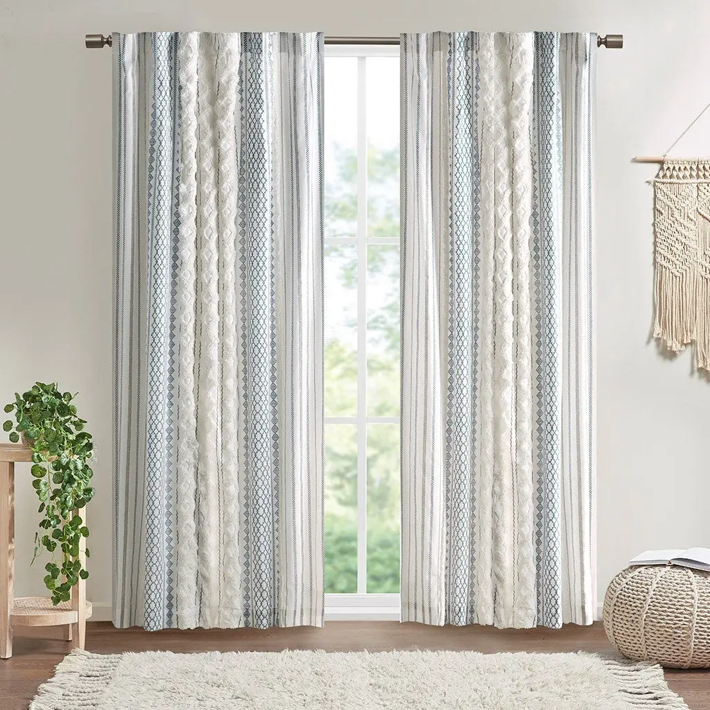 Cotton Printed Curtain Panel Chenille Stripe and Lining Single Panel jla