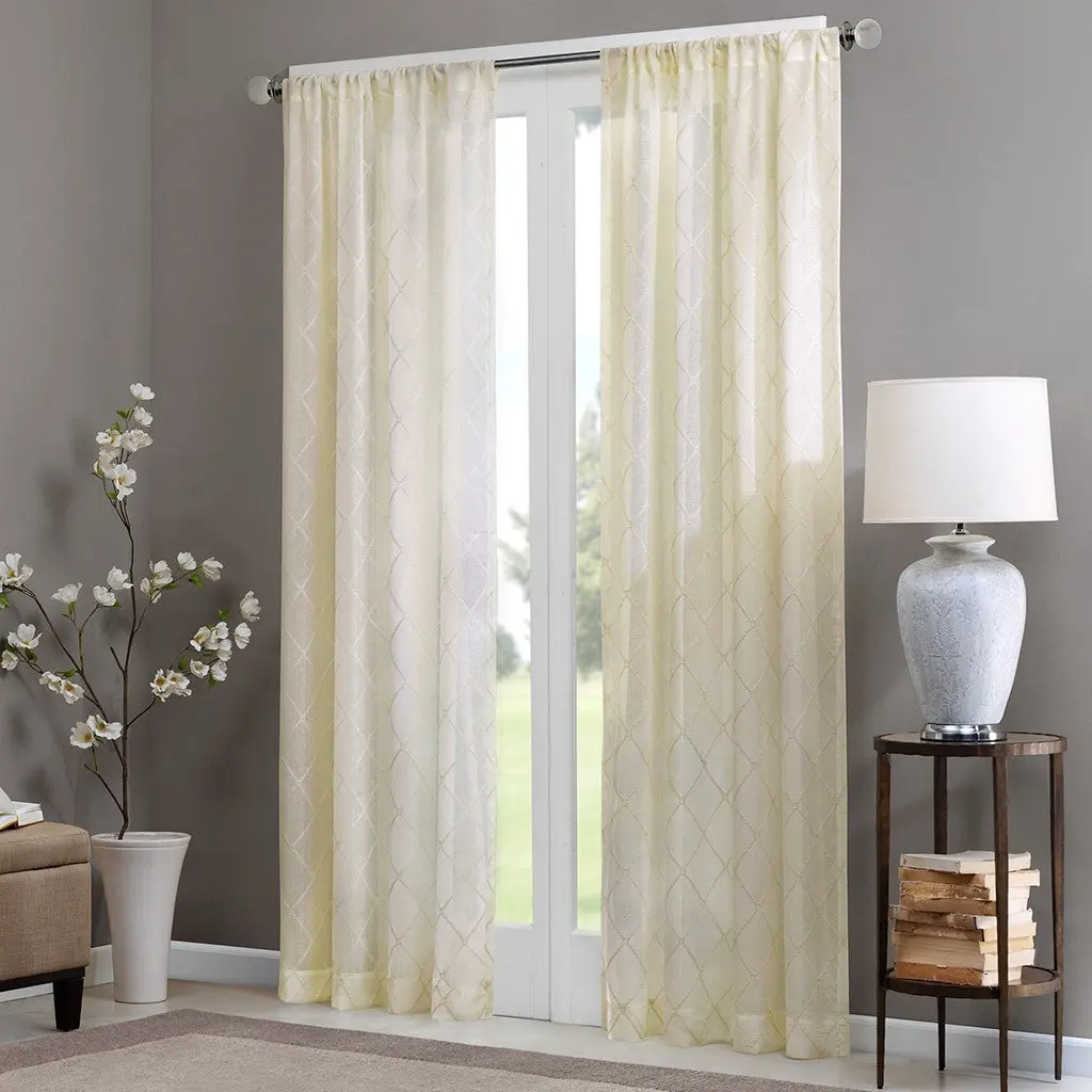 Diamond Sheer Window Curtain Panel Only 1 Pc Panel Ivory Polyester jla