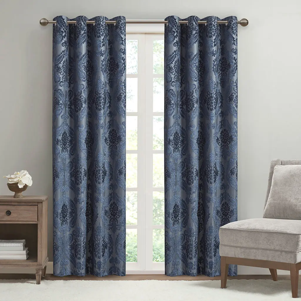 Knitted Jacquard Paisley Total Blackout Grommet Top Curtain Panel - Single Panel jla