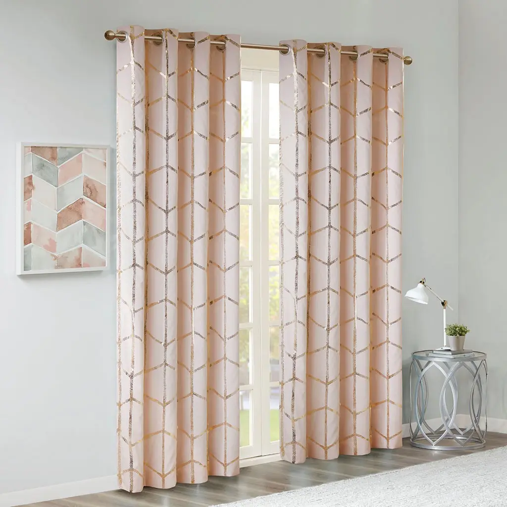 Total Blackout Metallic Print Grommet Top Curtain Panel Single Panel Bedroom jla