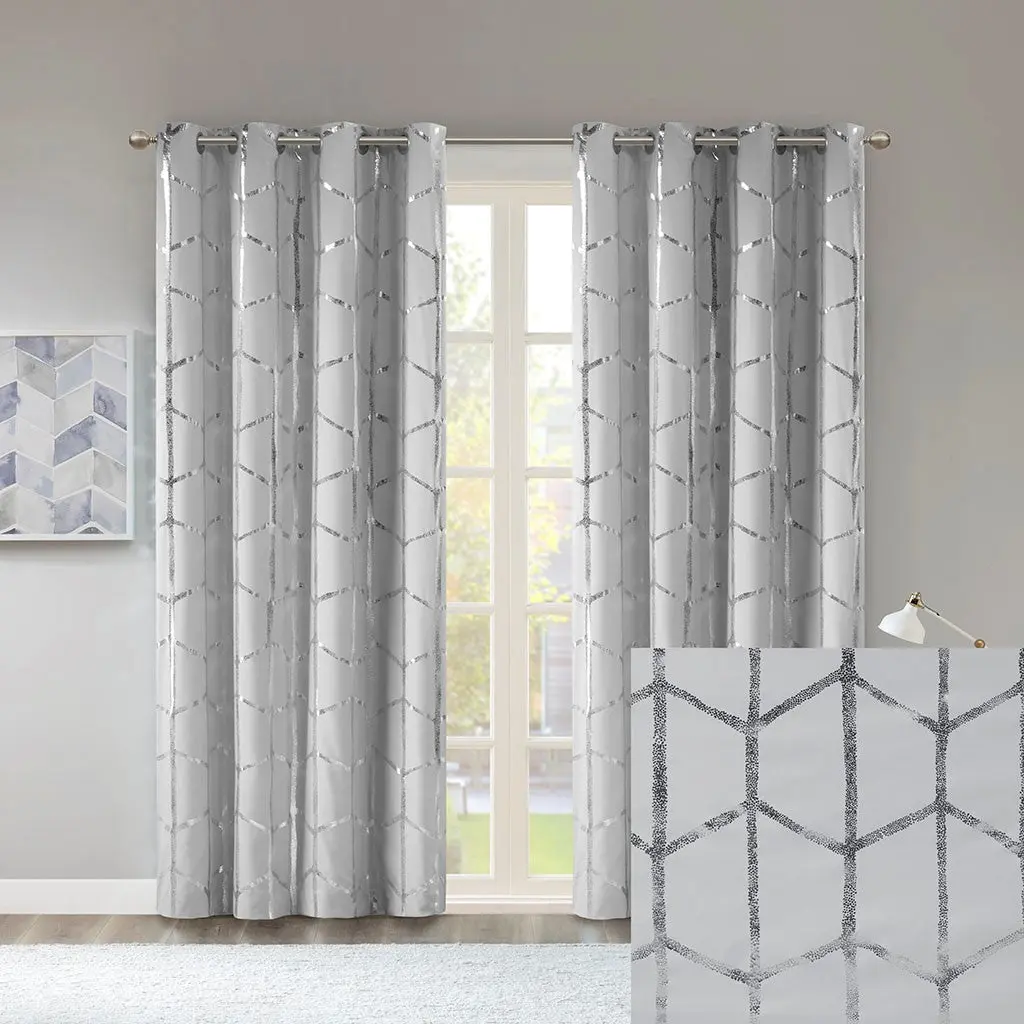 Total Blackout Metallic Print Grommet Top Curtain Panel Single Panel jla