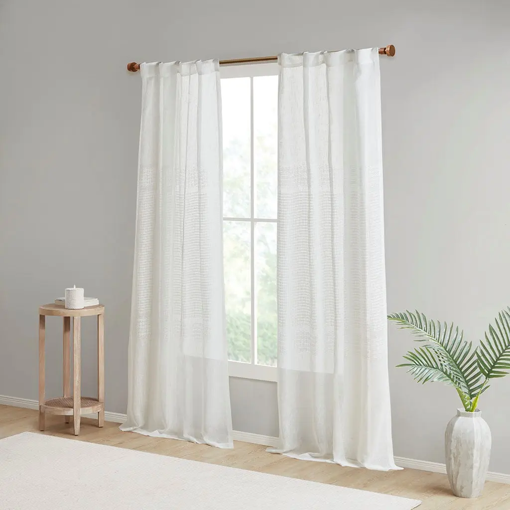 Yarn Dye Sheer Curtain Panel Pair 2 Pcs White Polyester Window Panels jla