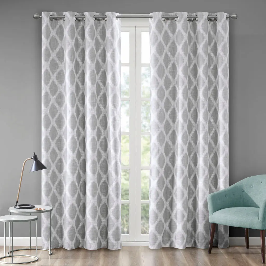 Printed Ikat Blackout Curtain Panel 1 Pc Grey Polyester jla