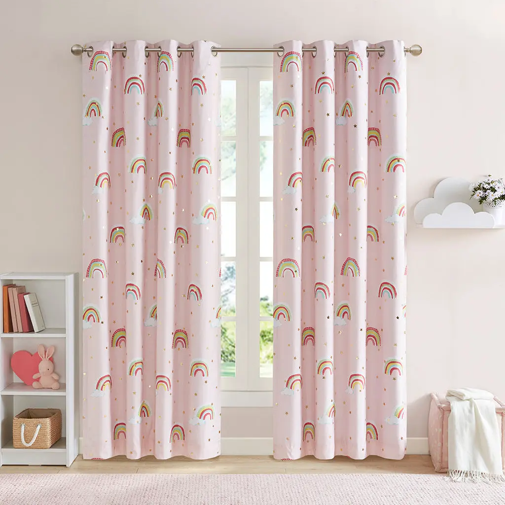 Rainbow Metallic Printed Total Blackout Curtain Panel Only 1 Pc Light Blocking jla