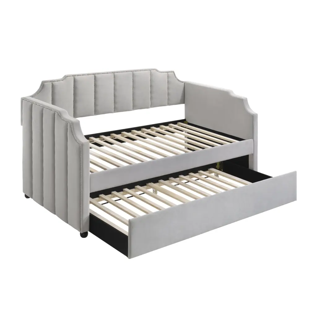 Dove Grey Tufted Back Twin Daybed Trundle Box Spring Not Required furniture max