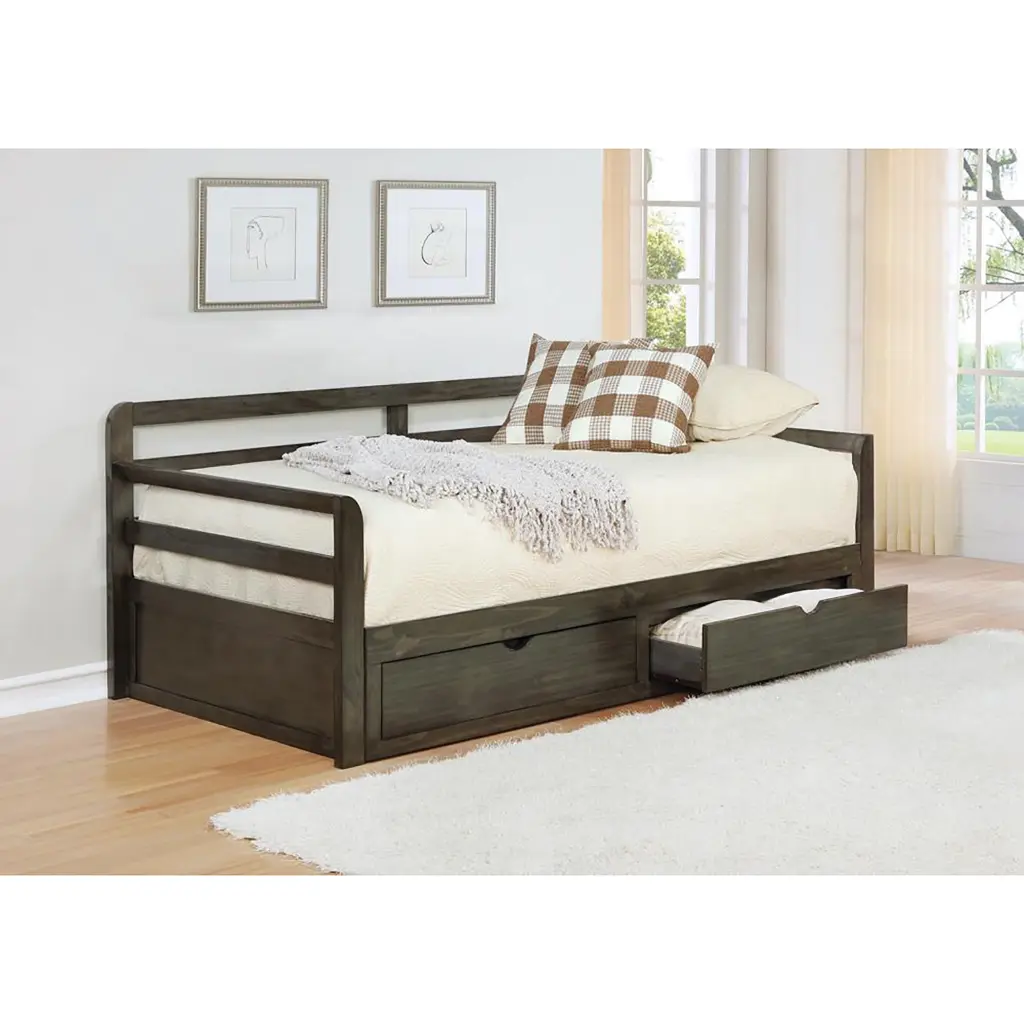 Grey 2 Drawer Daybed Trundle Box Spring Not Required Space Saving Sleeper furniture max