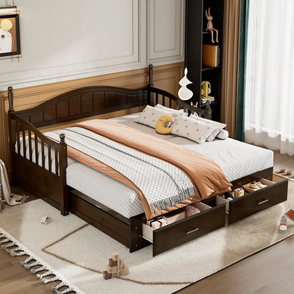 Wooden Twin Size Daybed Twin Size Trundle Extendable Daybed Guest Room homey life