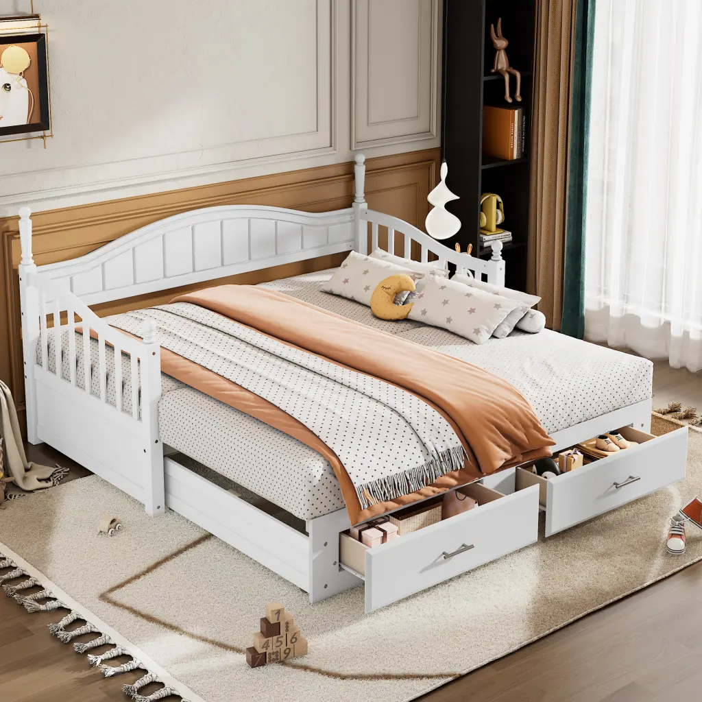 Wooden Twin Size Daybed Twin Size Trundle Extendable Daybed Guest Room homey life