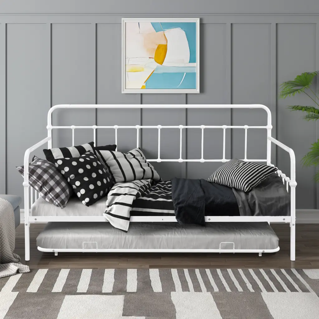 Metal Frame Daybed Trundle White Metal ii-s choice