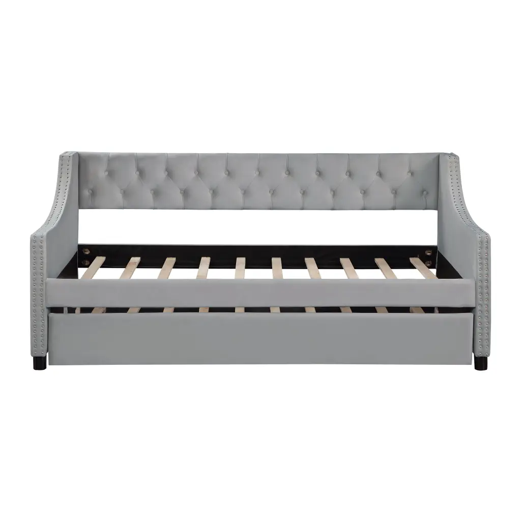 Twin Size Upholstered Daybed Trundle Robust Wood Bedframe Bedroom Furniture justone interior