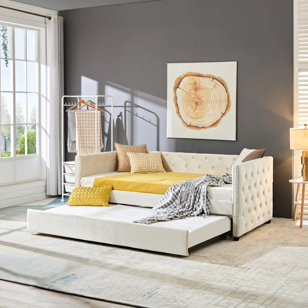 Daybed Trundle Sofa Bed Enhanced Velvet Upholstered Sofa Bed Storage lucky bed