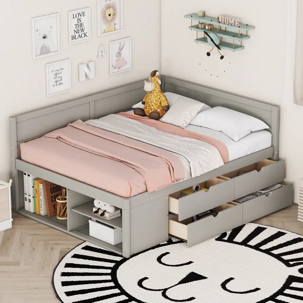 Full Size Daybed Drawers And Shelves Gray Full Gray Solid Wood lucky furniture