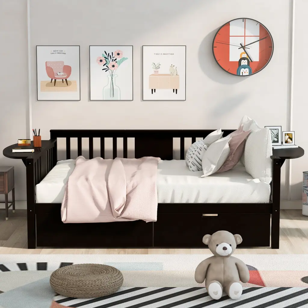 Full Size Daybed Two Drawers Wood Slat Support Espresso lucky furniture