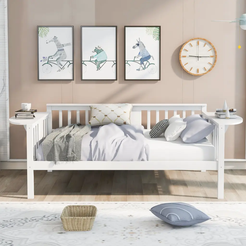 Full Size Daybed Wood Slat Support White Solid Wood lucky furniture
