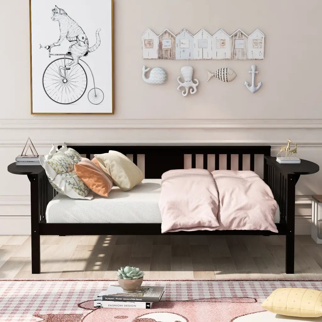 Full Size Daybed Wood Slat Support Espresso Solid Wood Space Saving Furniture lucky furniture