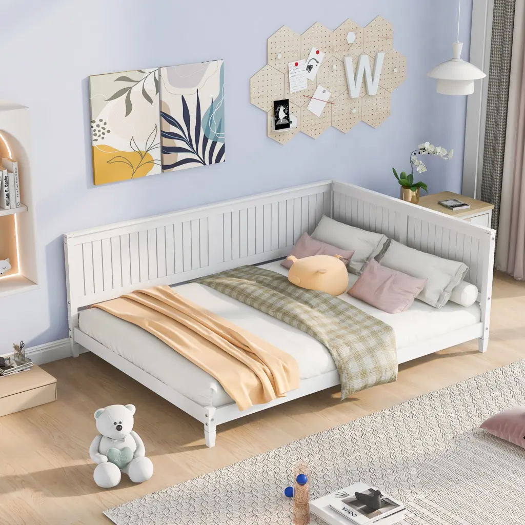 Full Size Wood Daybed Sofa Bed White Solid Wood MDF lucky furniture