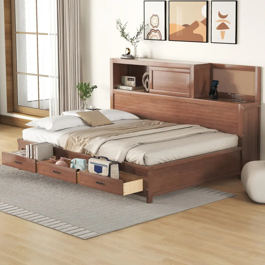Full Size Wooden Daybed 3 Storage Drawers Upper Soft Board Shelves lucky furniture