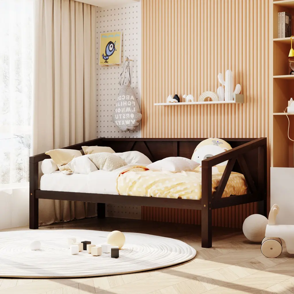 Twin Size Daybed Wood Slats Espresso Finish lucky furniture