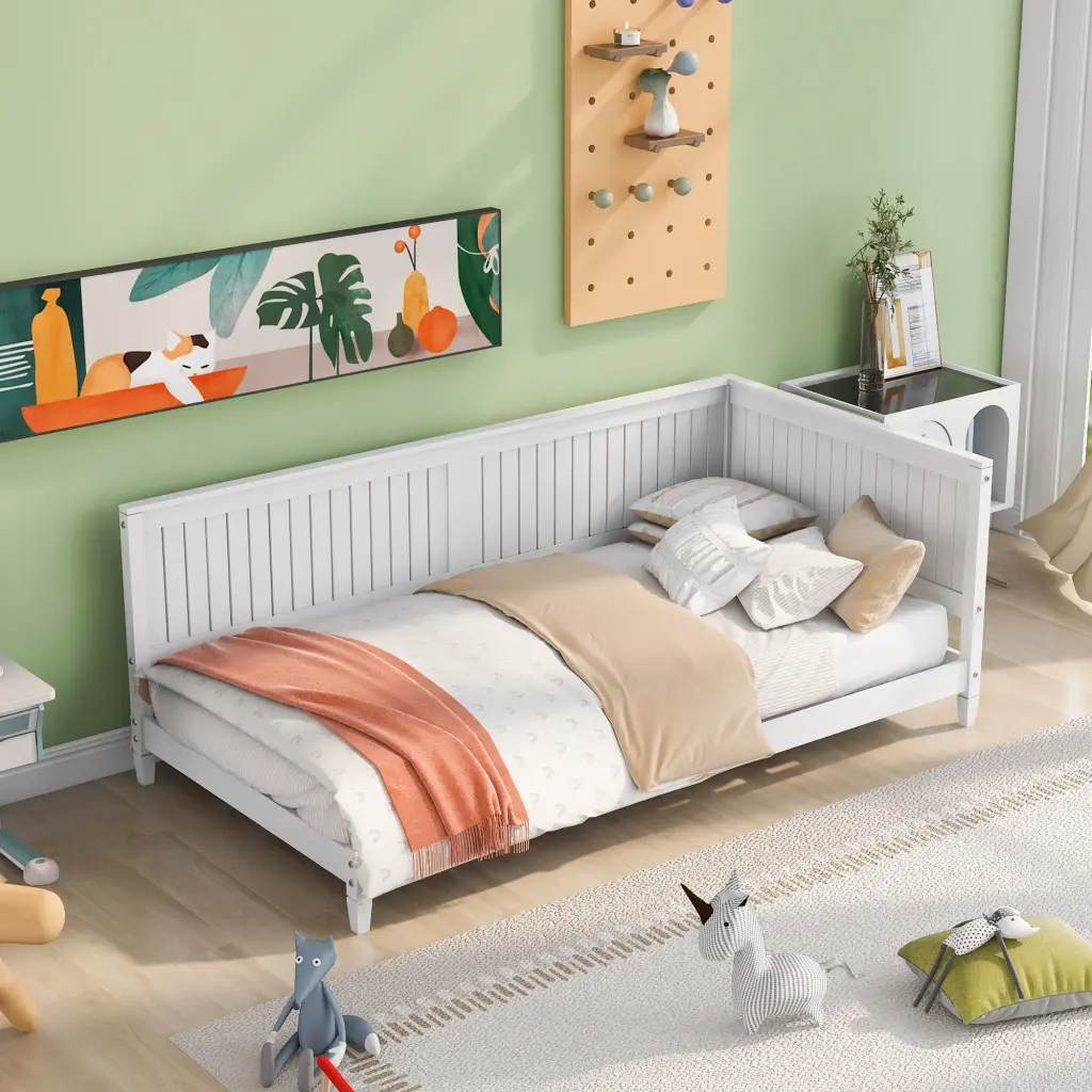 Twin Size Wood Daybed Sofa Bed White Solid Wood MDF lucky furniture