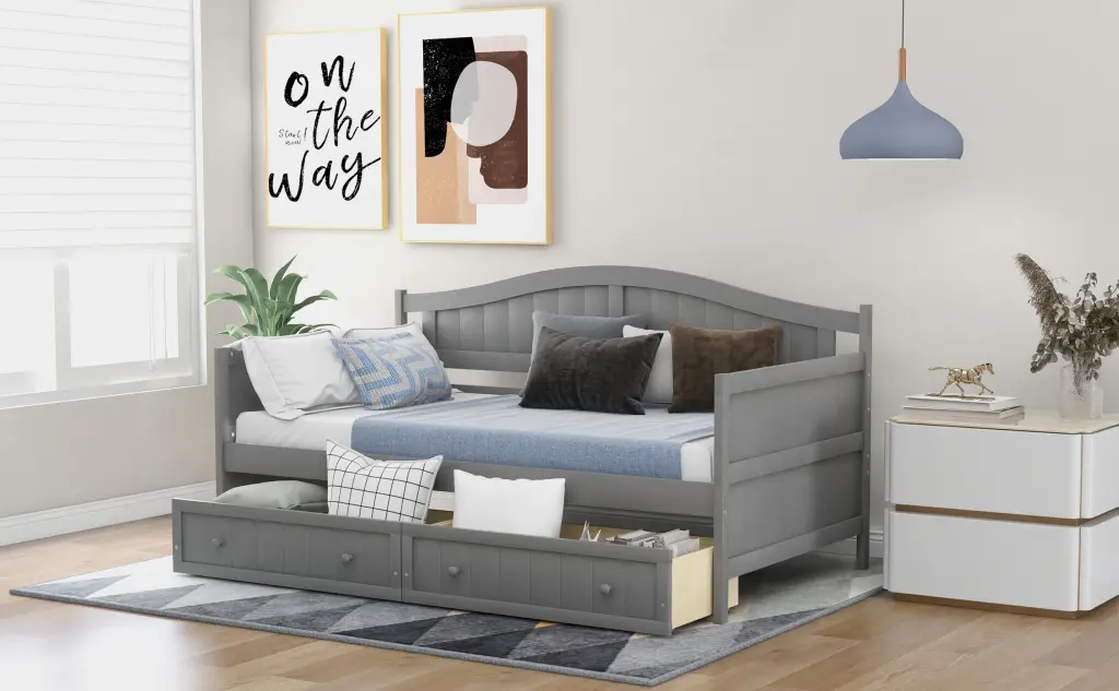 Twin Wooden Daybed 2 Drawers Sofa Bed Bedroom Living Room lucky furniture