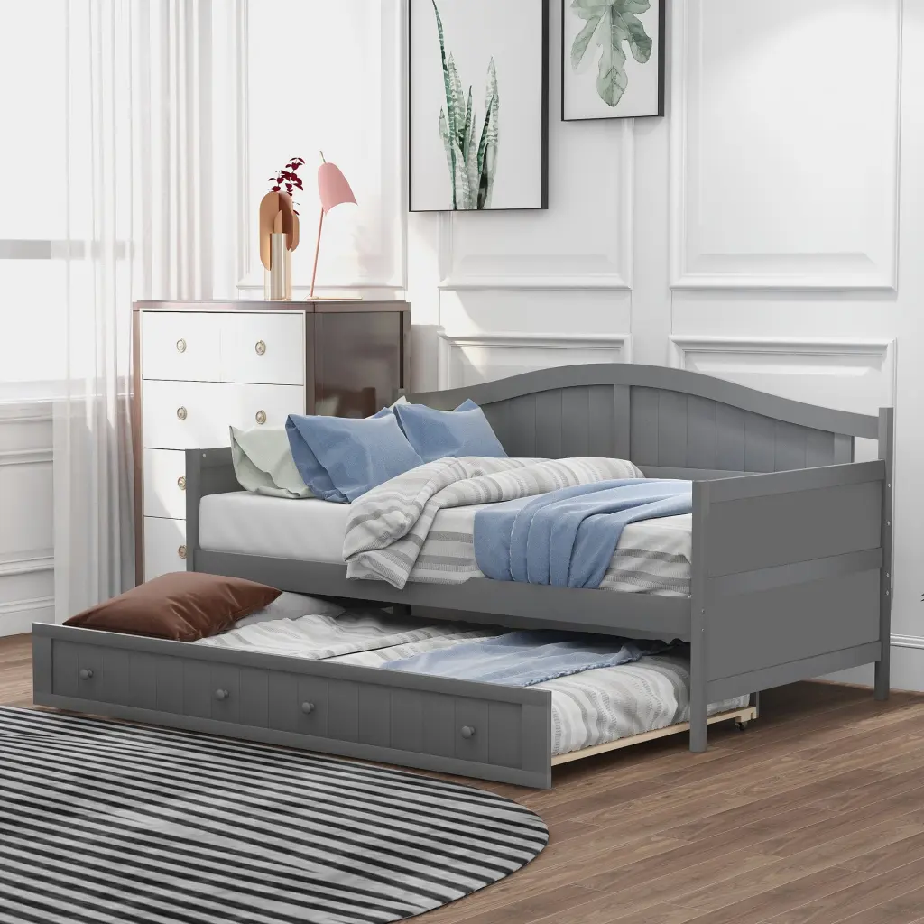 Twin Wooden Daybed Trundle Bed - Sofa Bed Bedroom and Living Room lucky furniture