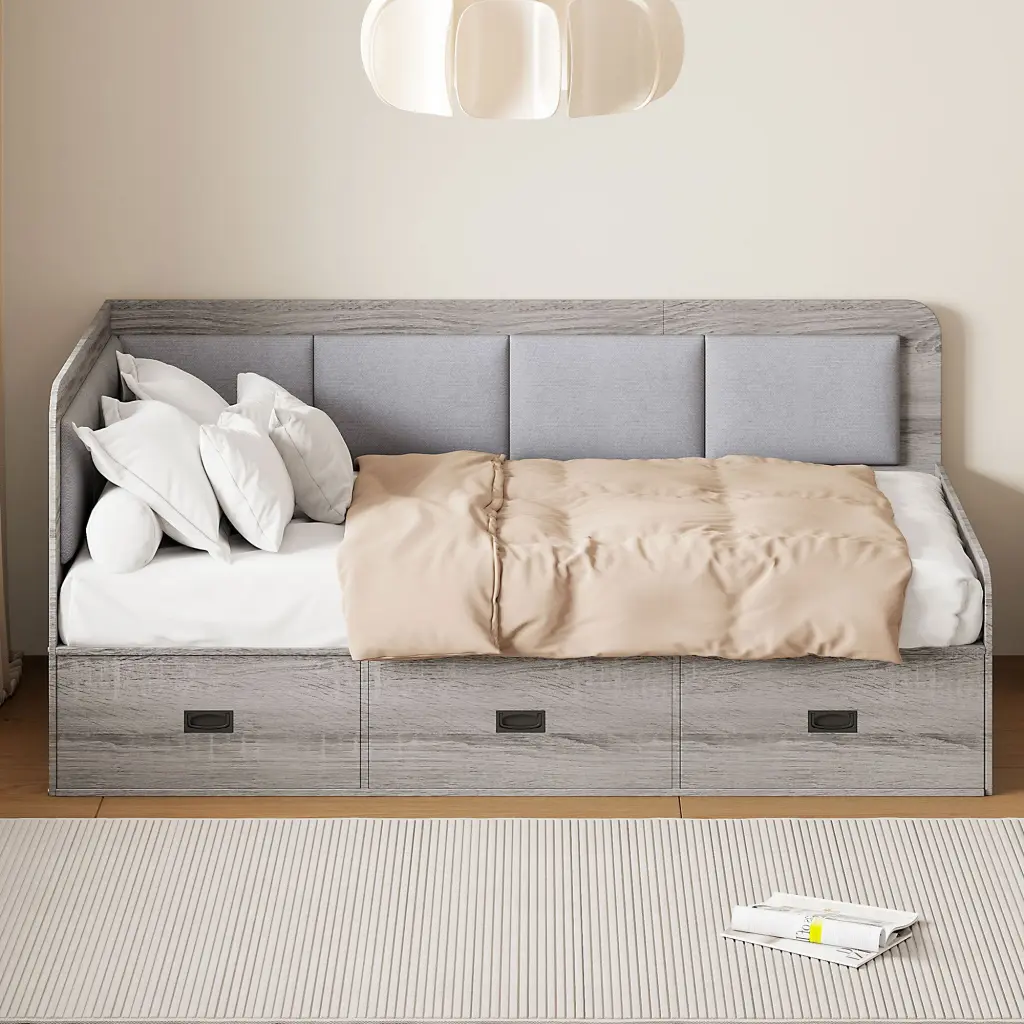 Twin Size Daybed Three Drawers And Three Storage Compartments Gray lucky home