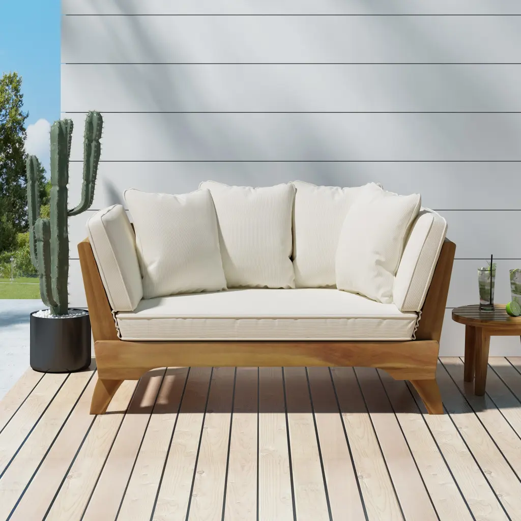 Serene Daybed Full Size Teak Fabric Modern Lounge Bed nh-sunfay