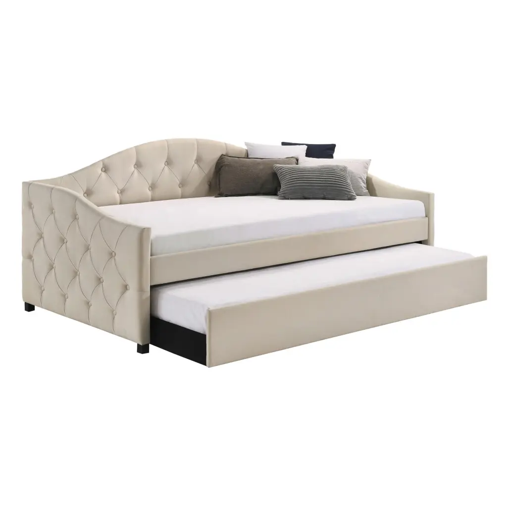 Mosh Twin Size Daybed Trundle Camel Support Taupe Fabric Upholstered Sofa Bed royal hampton
