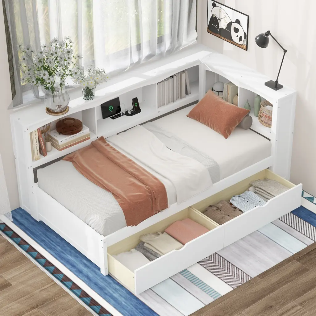 Twin Size Daybed Two Storage Drawers Storage Cabinets And USB Port wm store