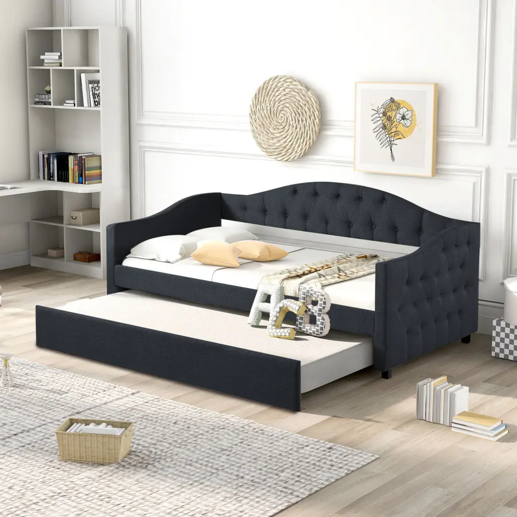 Upholstered Twin Size Daybed Trundle Dark Gray Twin Gray Upholstery wm store