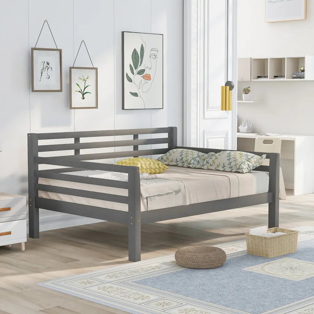 Wooden Full Size Daybed Clean Lines Gray Pine wm store