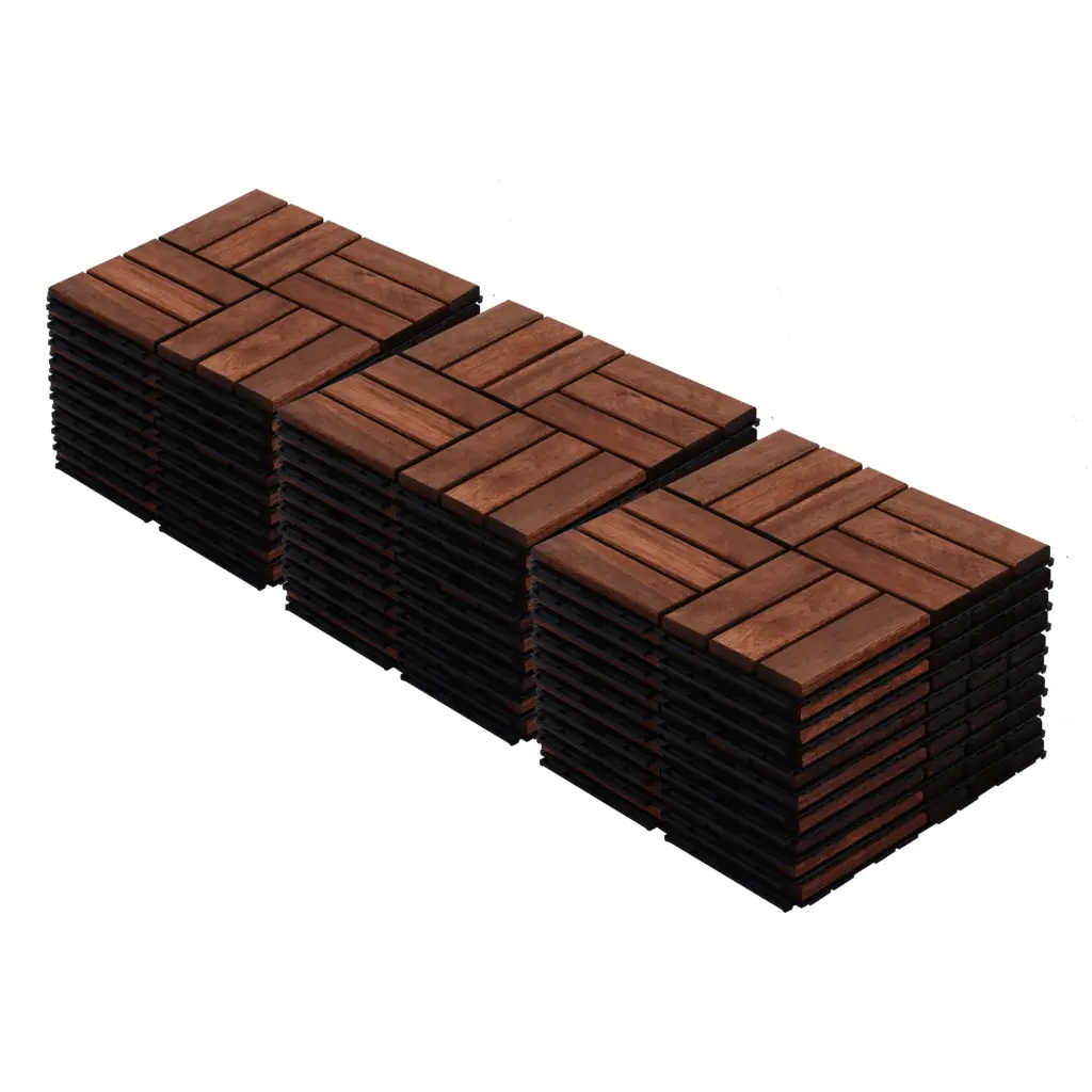 Acacia Wood Interlocking Deck Tiles Checker Pattern 30 Pcs 12x12 Inch Outdoor Flooring beefurni