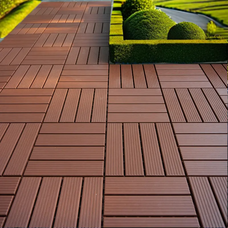 44 Pack Plastic Interlocking Deck Tiles Brown Outdoor Flooring watty