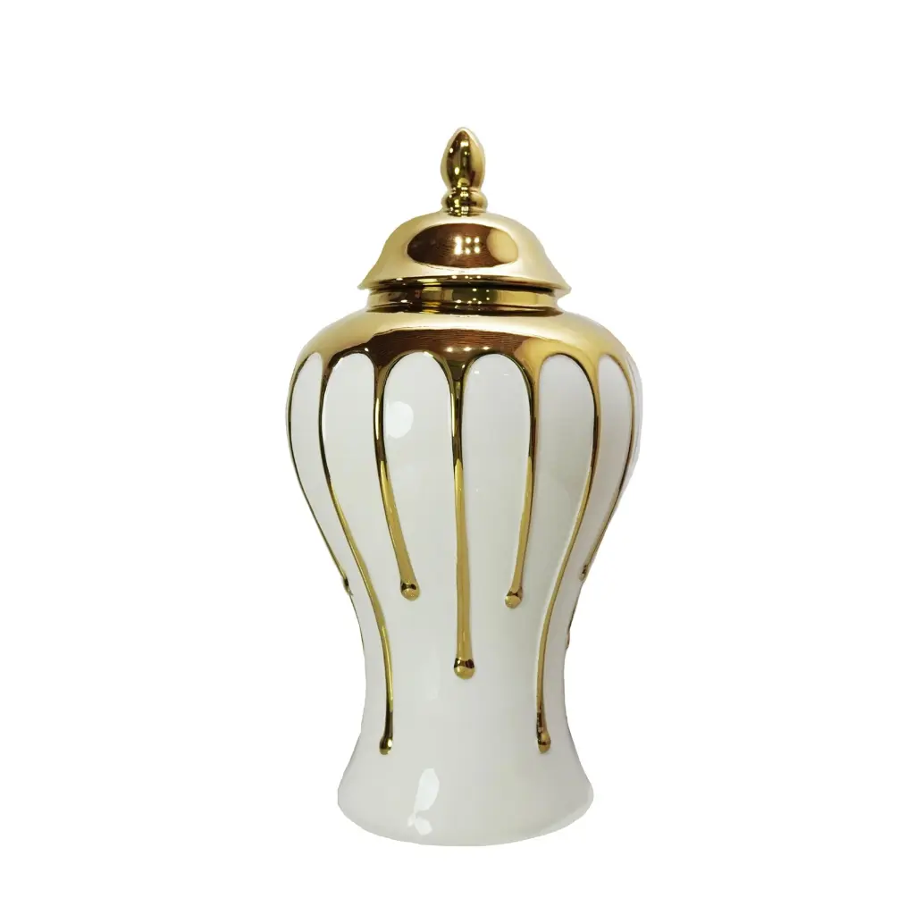 Exquisite White Gilded Ginger Jar Removable Lid Ceramic Home Decor furnings