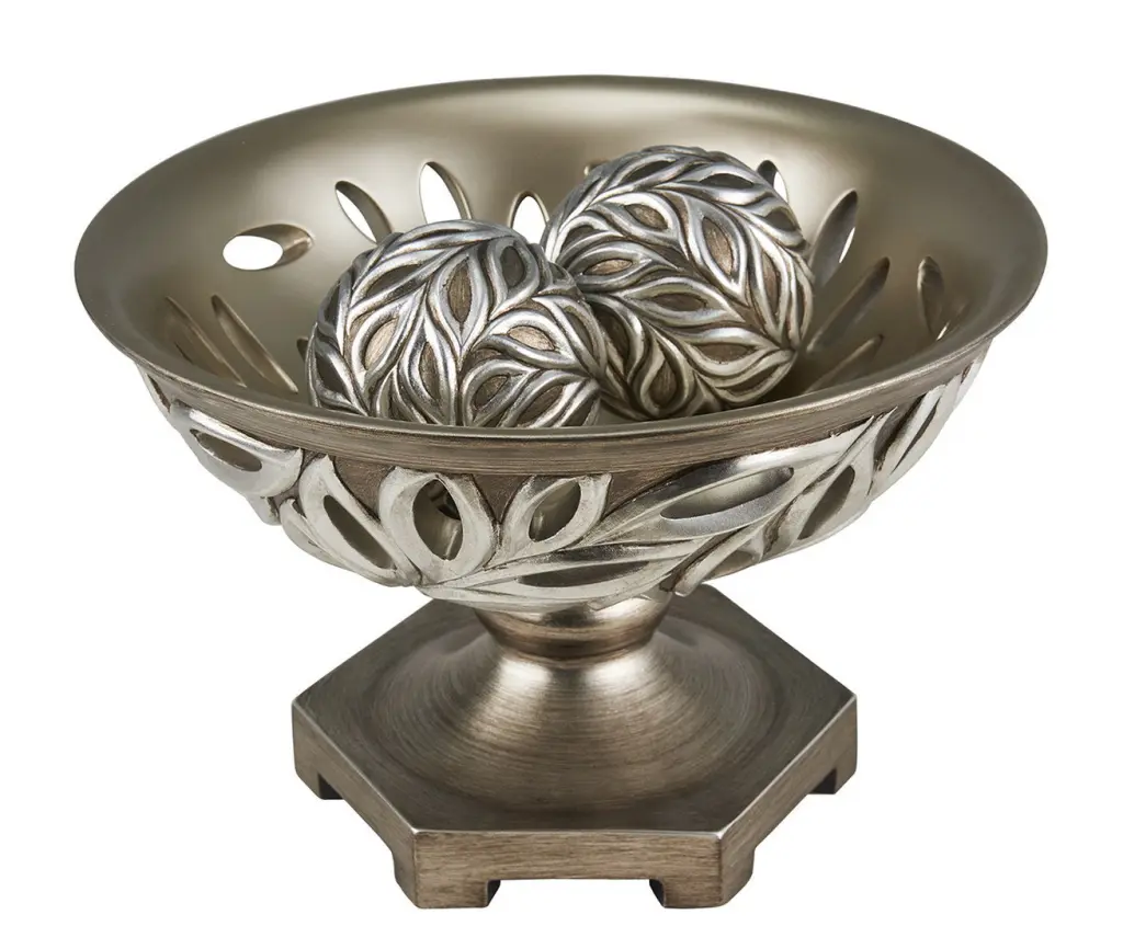 12.75 Inch Long Polyresin Decorative Bowl Kiara Silver Peacock Feathers california home