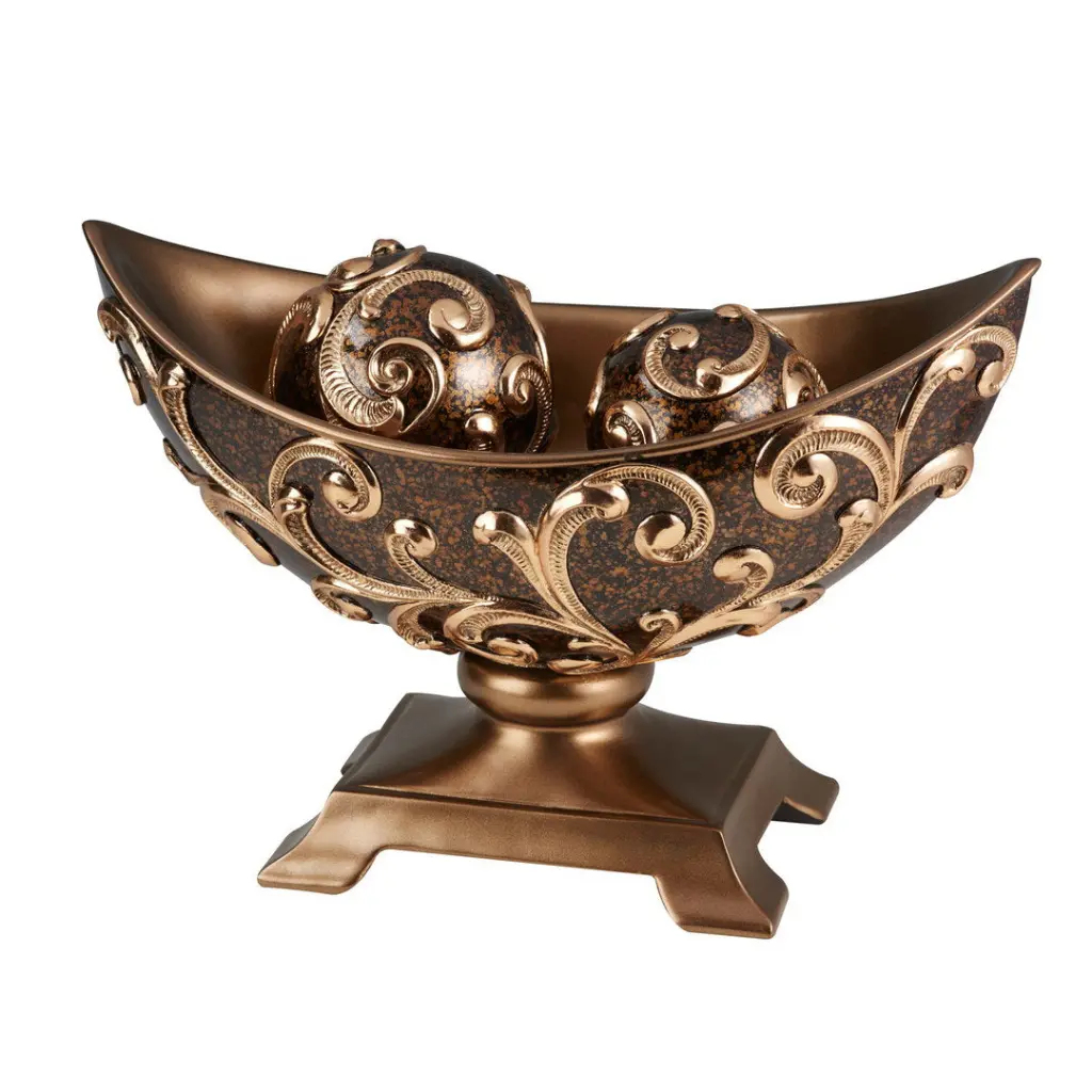 15.75 Inch Long Polyresin Decorative Bowl Odysseus Baroque Style Brown Home Decor california home